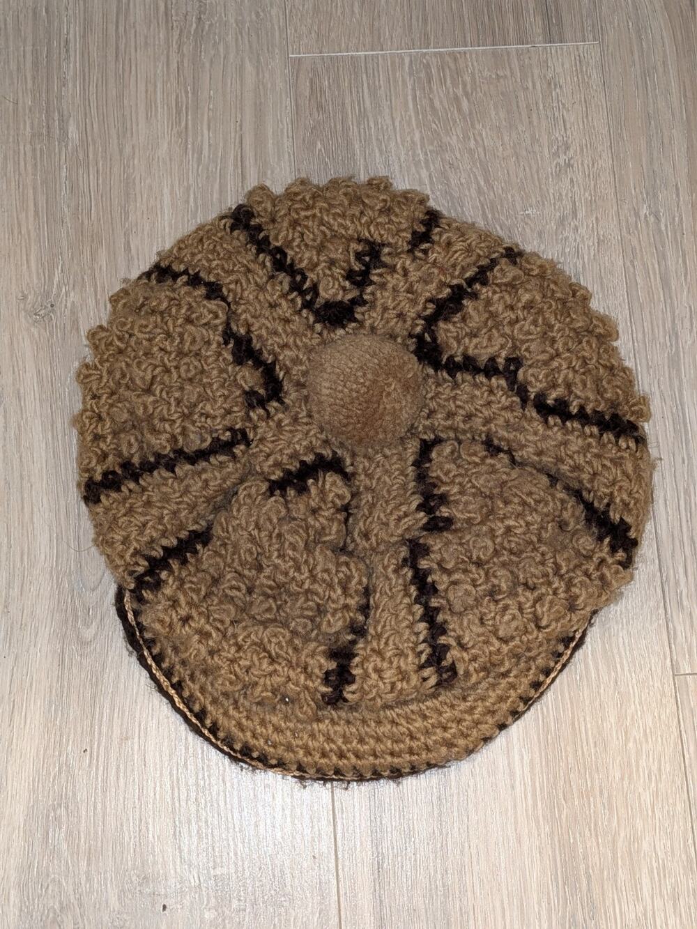 VTG 70s Handmade Knit Brown Visor Newsboy Golf Baker Boy Cap Hat
